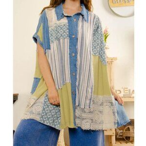 Bluevelvet Patchwork Poncho Top size M/ L Artsy Hippie Lagenlook Boho Peasant